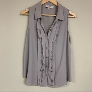 LOFT Ann Taylor Tan Blouse Women’s Large Ruffle Tank Top Summer Shirt Business